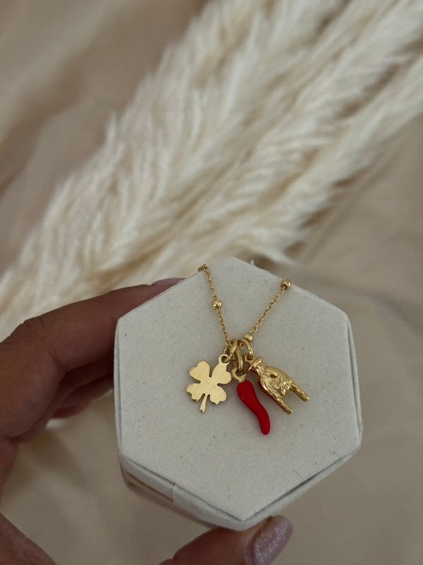 COLLANA QUADRIFOGLIO, CORNO & CORNA